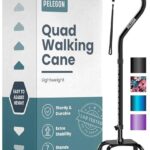 PELEGON Quad Cane (300 lb) - Adjustable Walking Cane with A Large 4 Pronged Base for Extra Balance & Stability