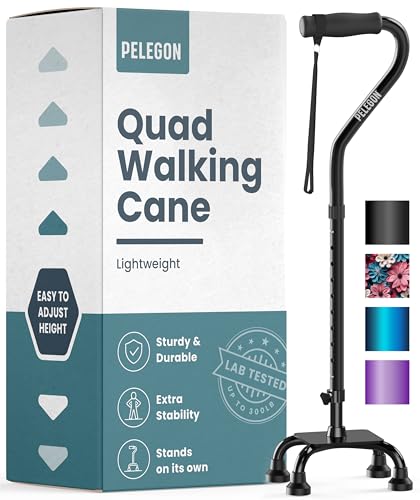 Version 1.0.0 PELEGON Quad Cane (300 lb) - Adjustable Walking Cane with A Large 4 Pronged Base for Extra Balance & Stability - Image 1