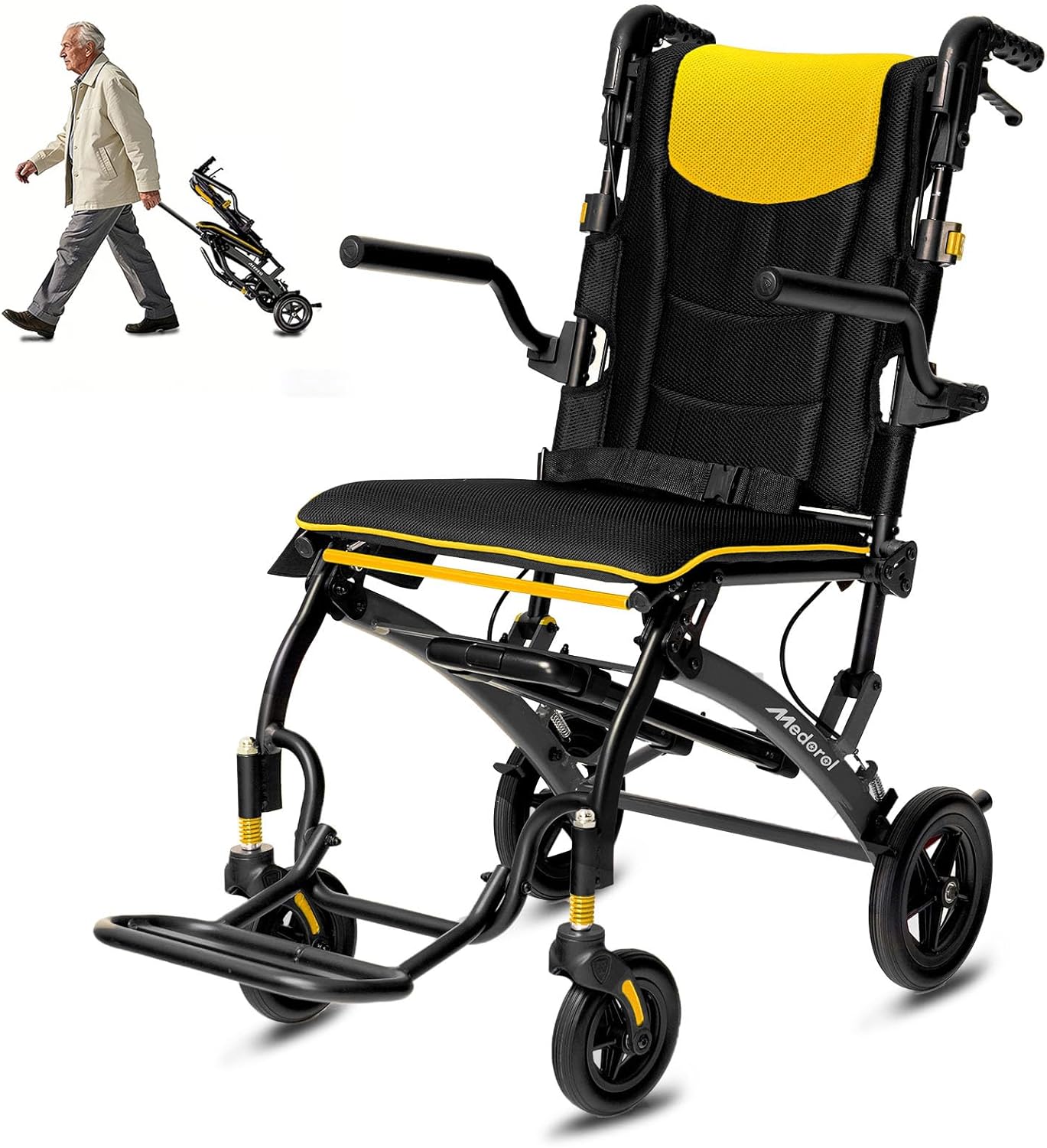 71iBfQysEhL._AC_SL1500_ Transport Wheelchairs for Adults Lightweight Foldable Transport Chair with Telescopic Handle - Image 1